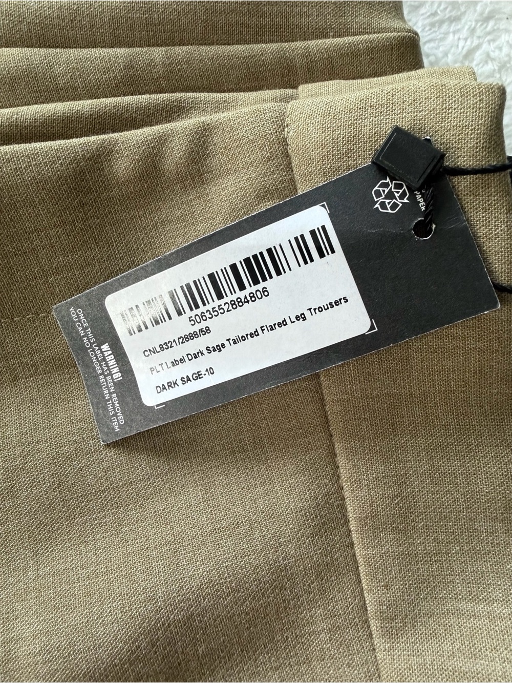 PLT Label Dark Sage Tailored Flared Leg Trousers - Picture 6 of 6